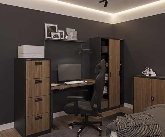 Designersko urządzony pokój dla nastolatka w ciemnej kolorystyce